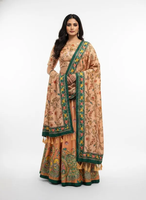 Designer_Light_Orange_Figurative_Print_with_Border_Dola_Silk_Digital_Print_Festive_Lehenga_Choli_For_Women