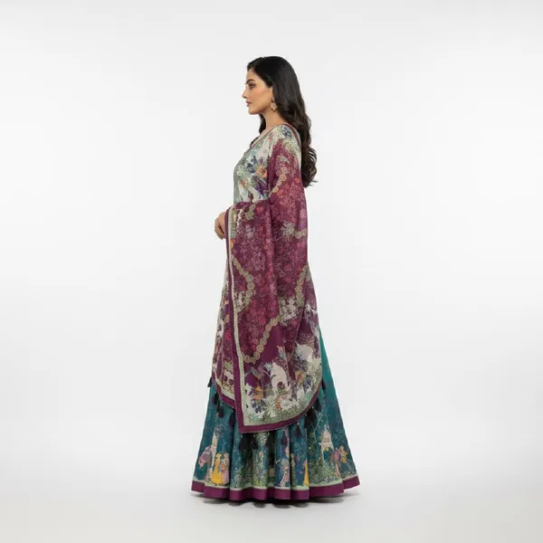 Designer_Teal_Green_Figurative_Print_with_Border_Dola_Silk_Digital_Print_Festive_Lehenga_Choli_For_Women
