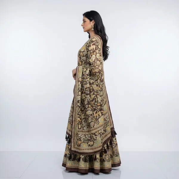 Designer_Brown_Figurative_Print_with_Border_Dola_Silk_Digital_Print_Festive_Lehenga_Choli_For_Women