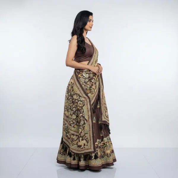 Designer_Brown_Figurative_Print_with_Border_Dola_Silk_Digital_Print_Festive_Lehenga_Choli_For_Women