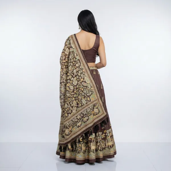 Designer_Brown_Figurative_Print_with_Border_Dola_Silk_Digital_Print_Festive_Lehenga_Choli_For_Women
