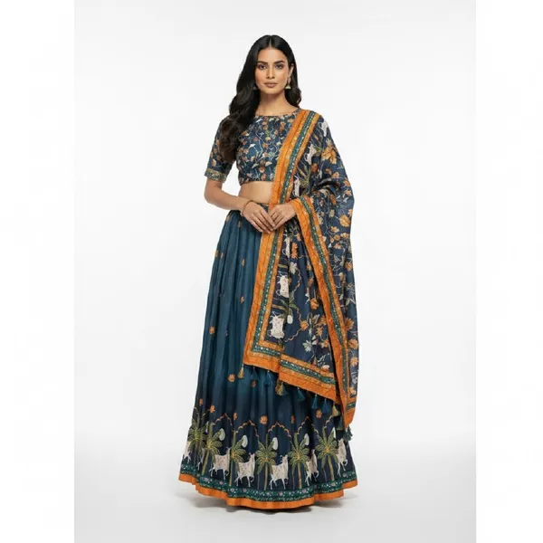 Designer_Navy_Blue_Figurative_Print_Dola_Silk_Digital_Print_Festive_Lehenga_Choli_For_Women