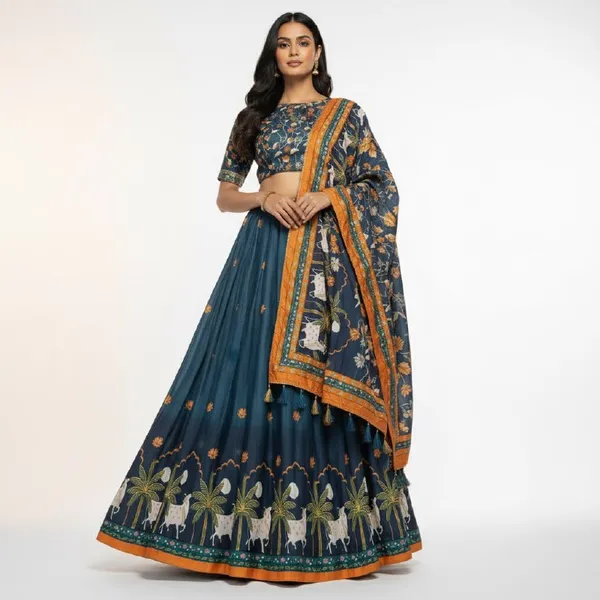 Designer_Navy_Blue_Figurative_Print_Dola_Silk_Digital_Print_Festive_Lehenga_Choli_For_Women