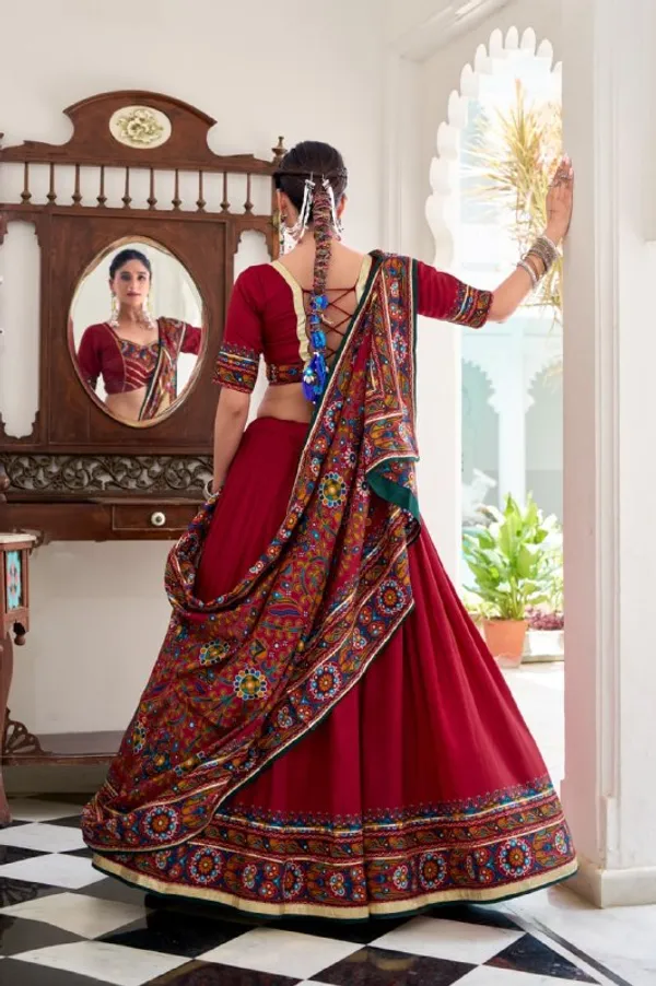 Designer_Deep_Red_Solid_Body_with_Printed_Border_Dola_Silk_Digital_Print_Festive_Lehenga_Choli_For_Women