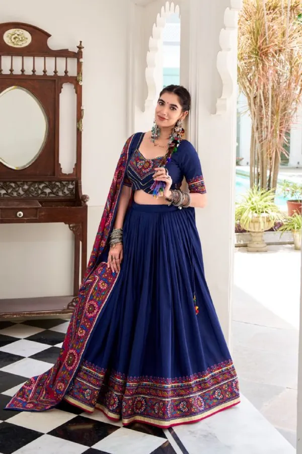 Designer_Navy_Blue_Solid_Body_with_Printed_Border_Dola_Silk_Digital_Print_Festive_Lehenga_Choli_For_Women