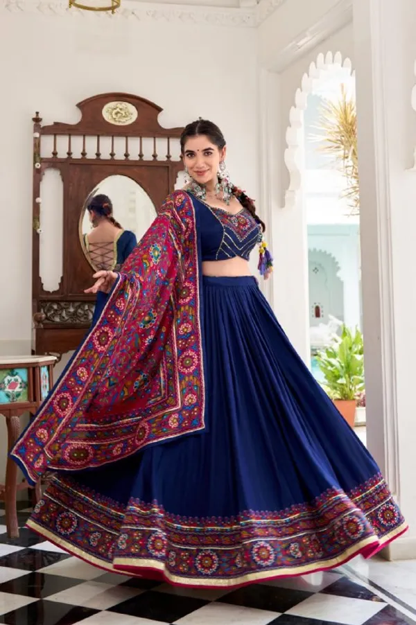 Designer_Navy_Blue_Solid_Body_with_Printed_Border_Dola_Silk_Digital_Print_Festive_Lehenga_Choli_For_Women