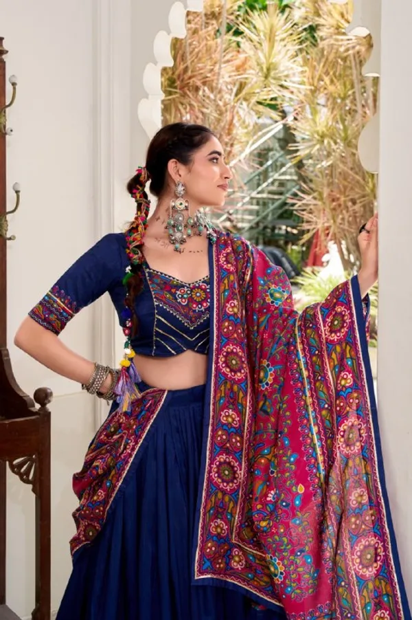 Designer_Navy_Blue_Solid_Body_with_Printed_Border_Dola_Silk_Digital_Print_Festive_Lehenga_Choli_For_Women