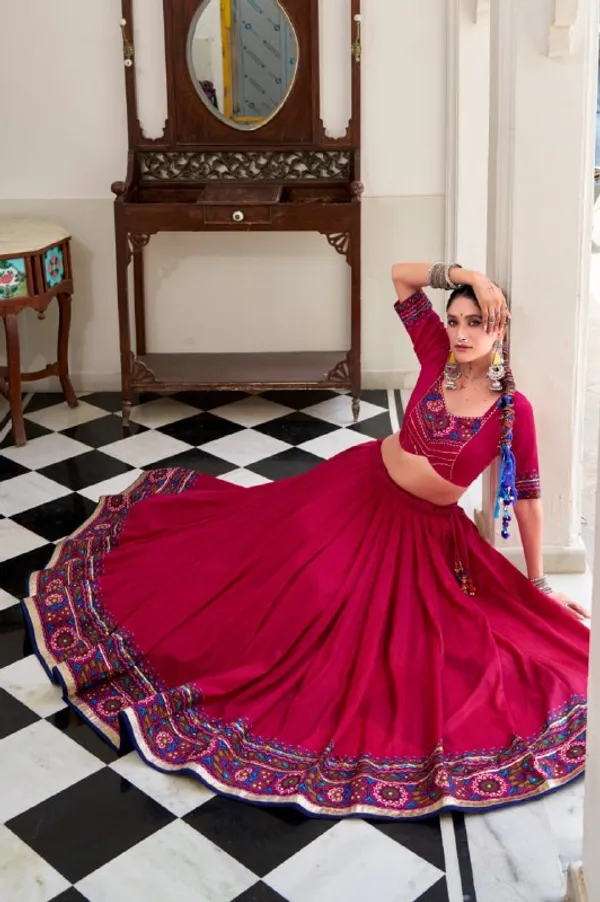 Designer_Rani_Pink_Solid_Body_with_Printed_Border_Dola_Silk_Digital_Print_Festive_Lehenga_Choli_For_Women