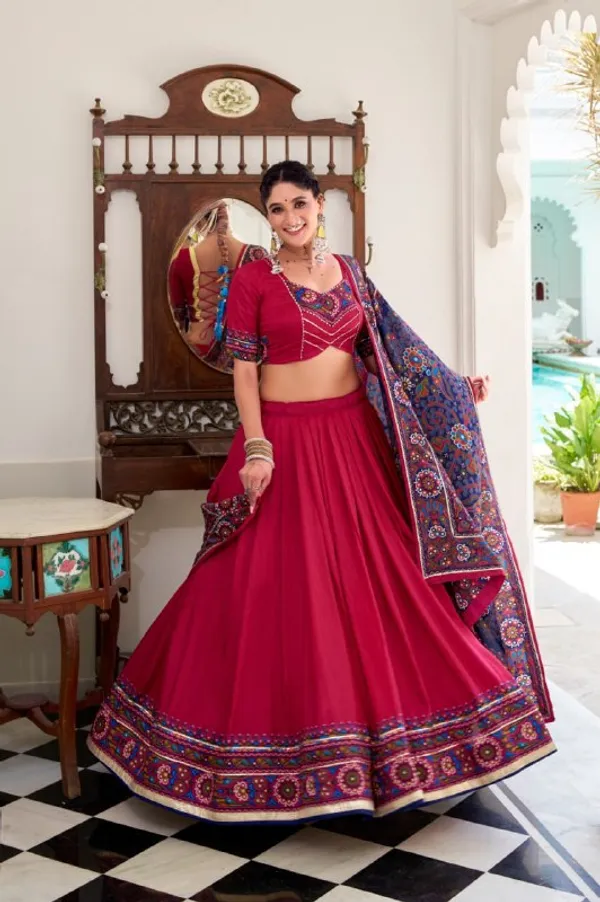 Designer_Rani_Pink_Solid_Body_with_Printed_Border_Dola_Silk_Digital_Print_Festive_Lehenga_Choli_For_Women
