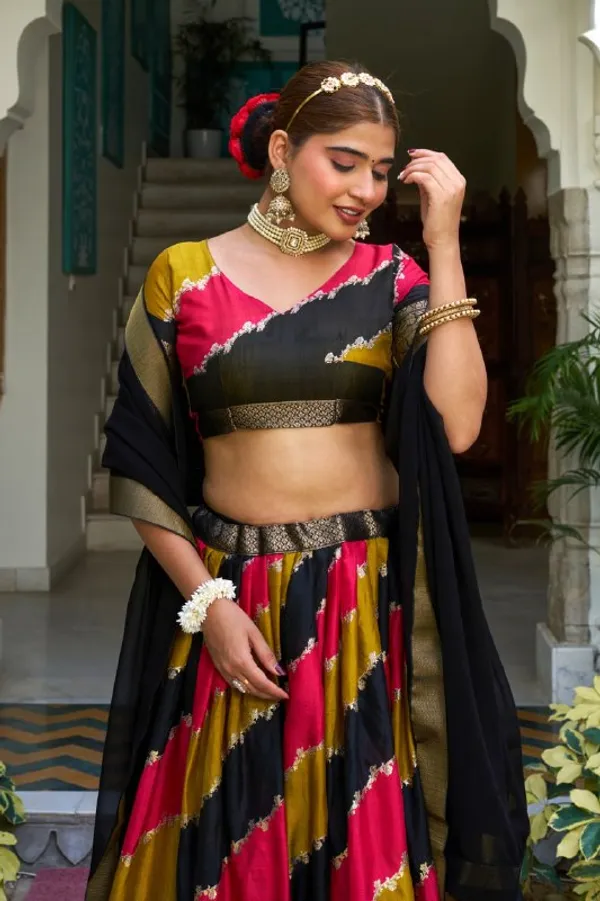Designer_Multicolour_Diagonal_Stripes_Dola_Silk_Digital_Print_Festive_Lehenga_Choli_For_Women