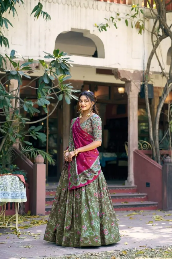 Designer_Olive_Floral_Print_Dola_Silk_Digital_Print_Festive_Lehenga_Choli_For_Women