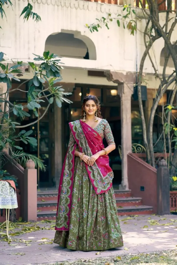 Designer_Olive_Floral_Print_Dola_Silk_Digital_Print_Festive_Lehenga_Choli_For_Women