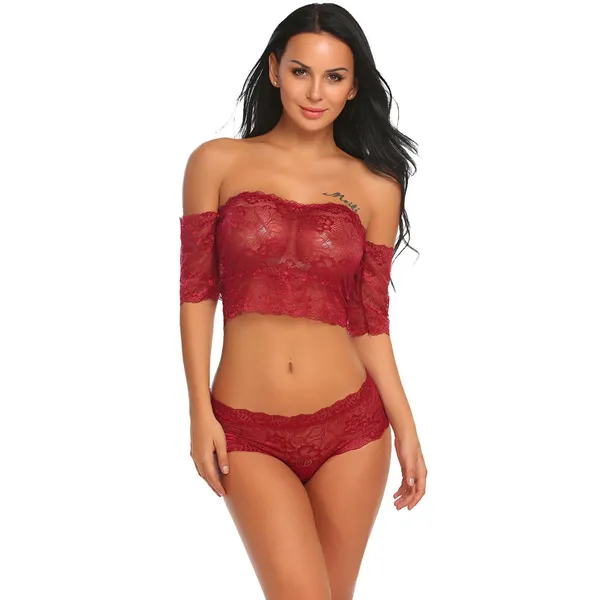 Maroon_Off_Shoulder_Lingerie_Set_For_Women