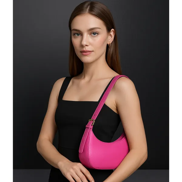 Pink_Pink_Leather_Shoulder_Bag_Trendy_Underarm_Handbag_With_Zipper_Closure_Compact_&_Chic_Everyday_Purse_For_Women