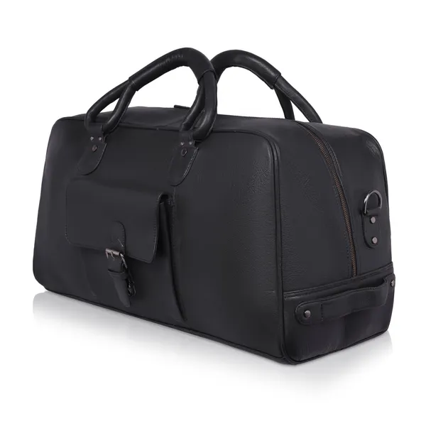 Black_Classic_Leather_Travel_With_Shoulder_Strap_Spacious_Overnight_&_Weekender_Duffel_Bag_For_Men