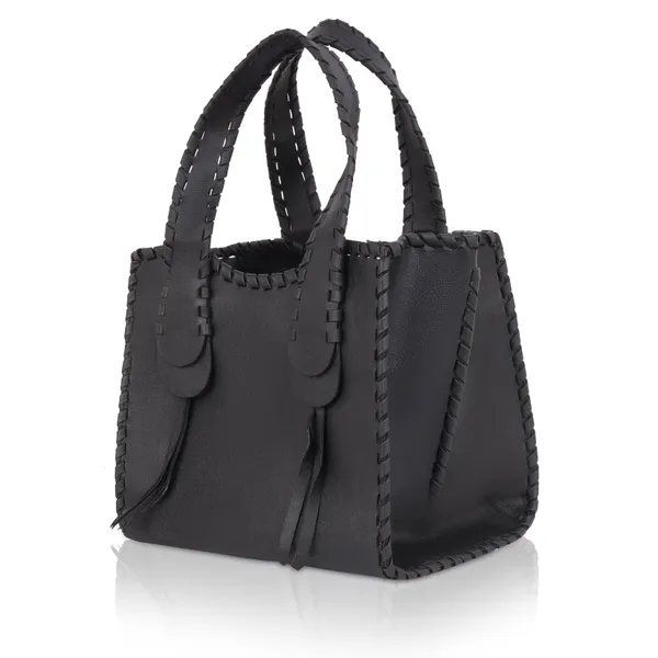Black_Stylish_Leather_Tote_Handwoven_Design_Shoulder_&_Handbag_For_Women