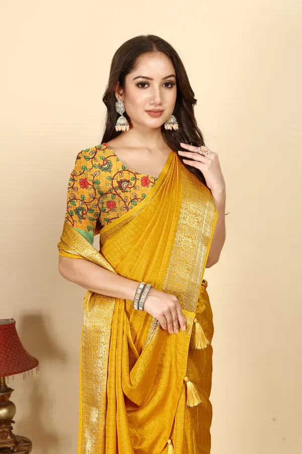 Yellow_Cotton_Silk_Self_Design_&_Printed_&_Animal_Print_&_Checkered_Bollywood_Pure_Regular_Saree_For_Women