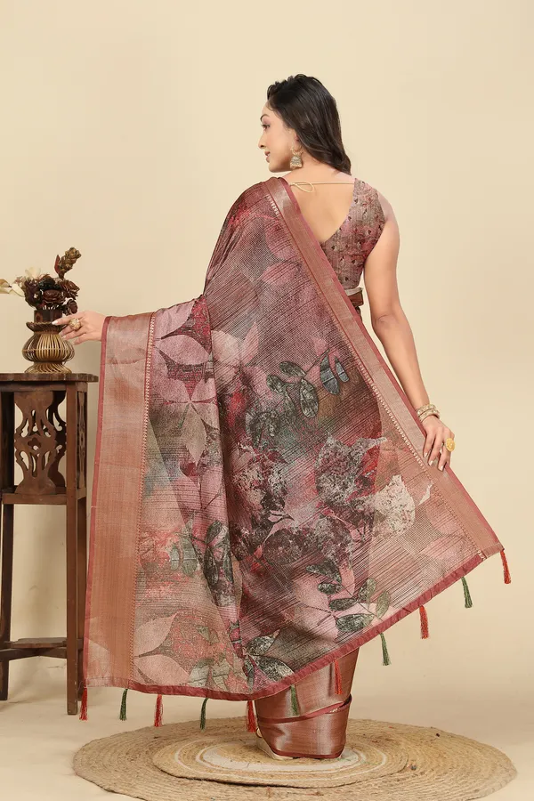 Red_Cotton_Silk_Self_Design_&_Checkered_&_Printed_Madhubani_Blend_Regular_Saree_For_Women