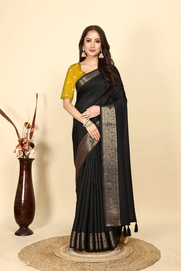 Black_Cotton_Blend_Woven_Kanjivaram_Pure_Regular_Saree_For_Women