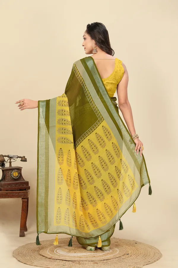 Green_&_Yellow_Cotton_Silk_Floral_Print_Hand_Batik_Pure_Regular_Saree_For_Women