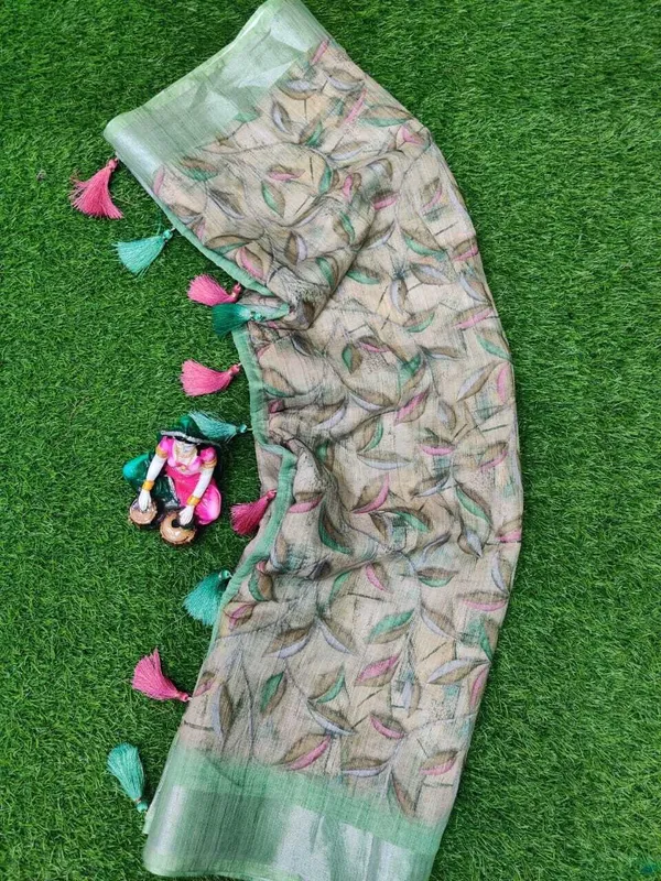Green_&_Grey_Linen_Floral_Print_Bollywood_Pure_Regular_Saree_For_Women
