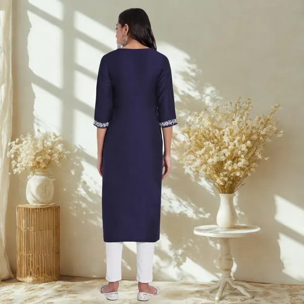 Navy_Blue_Pure_Bangalore_Silk_Kurta_for_Women_|_Tropical_Twist_Kurtas