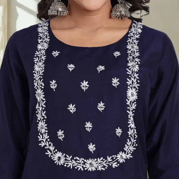 Navy_Blue_Pure_Bangalore_Silk_Kurta_for_Women_|_Tropical_Twist_Kurtas