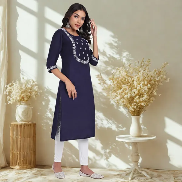 Navy_Blue_Pure_Bangalore_Silk_Kurta_for_Women_|_Tropical_Twist_Kurtas