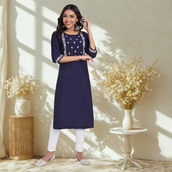 Navy_Blue_Pure_Bangalore_Silk_Kurta_for_Women_|_Tropical_Twist_Kurtas