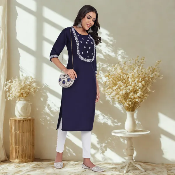 Navy_Blue_Pure_Bangalore_Silk_Kurta_for_Women_|_Tropical_Twist_Kurtas