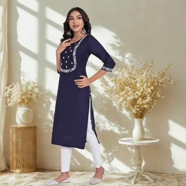 Navy_Blue_Pure_Bangalore_Silk_Kurta_for_Women_|_Tropical_Twist_Kurtas