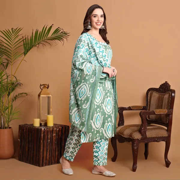 Sea_Green_Pure_Cotton_Kurta_Pant_Dupatta_Set_for_Women_|_Autumn_Hues_Kurta_Set