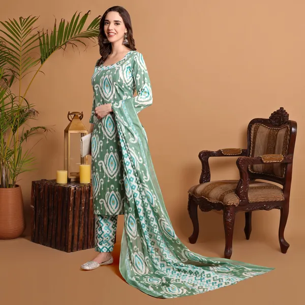 Sea_Green_Pure_Cotton_Kurta_Pant_Dupatta_Set_for_Women_|_Autumn_Hues_Kurta_Set