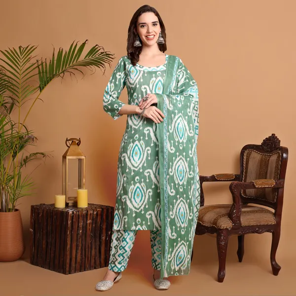 Sea_Green_Pure_Cotton_Kurta_Pant_Dupatta_Set_for_Women_|_Autumn_Hues_Kurta_Set