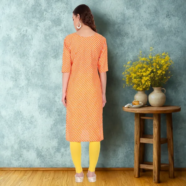 Orange_Leheriya_Cambric_Cotton_Handwork_Kurta