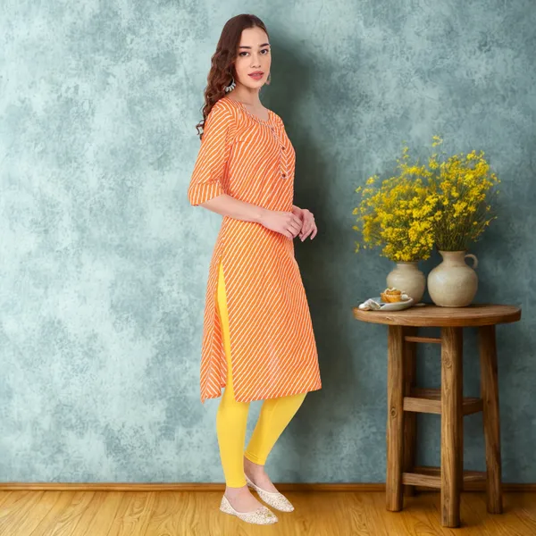 Orange_Leheriya_Cambric_Cotton_Handwork_Kurta