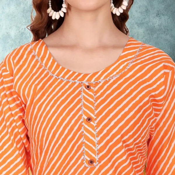Orange_Leheriya_Cambric_Cotton_Handwork_Kurta