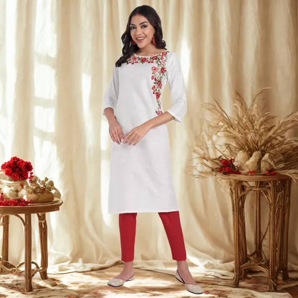 White_Pure_Bangalore_Silk_Kurta_for_Women_|_Tropical_Twist_Kurtas