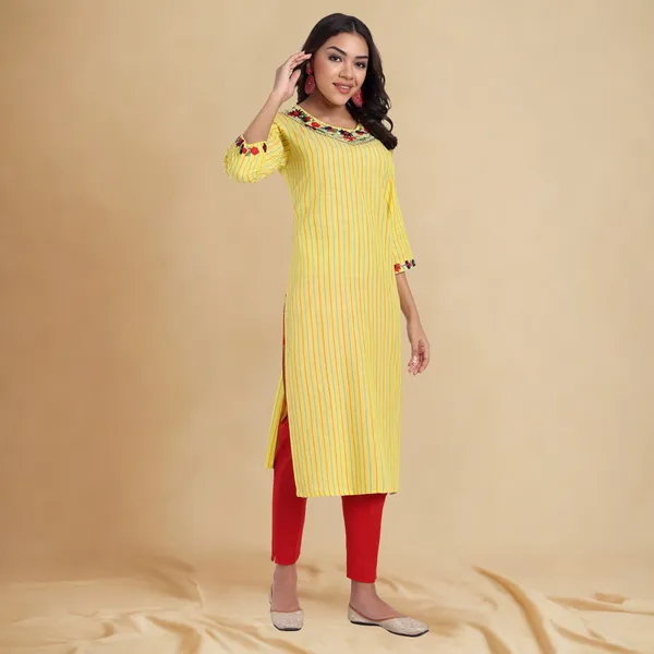 Yellow_Handwork_Cotton_Kurta