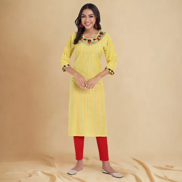 Yellow_Handwork_Cotton_Kurta