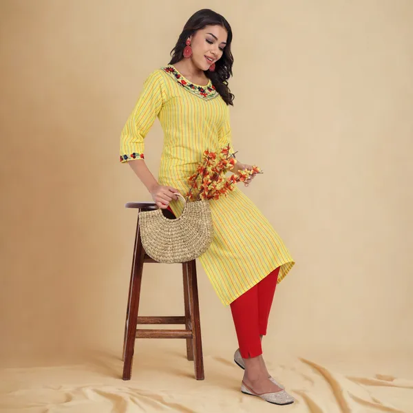 Yellow_Handwork_Cotton_Kurta