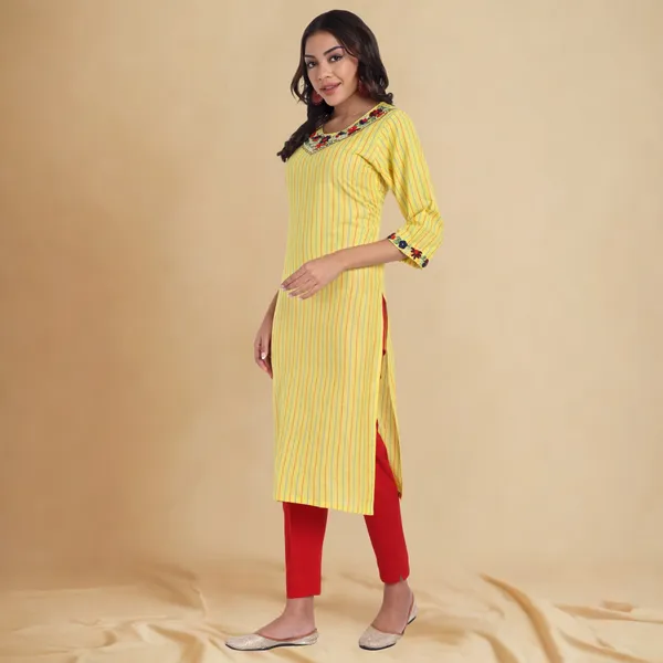 Yellow_Handwork_Cotton_Kurta