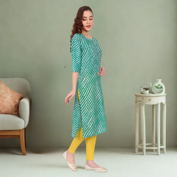 Green_Leheriya_Cambric_Cotton_Handwork_Kurta