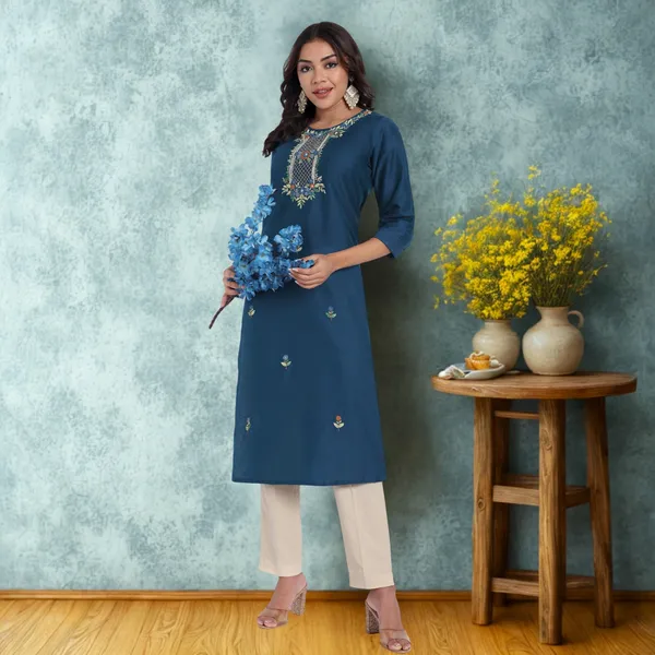 Teal_Pure_Bangalore_Silk_Kurta_for_Women_|_Tropical_Twist_Kurtas