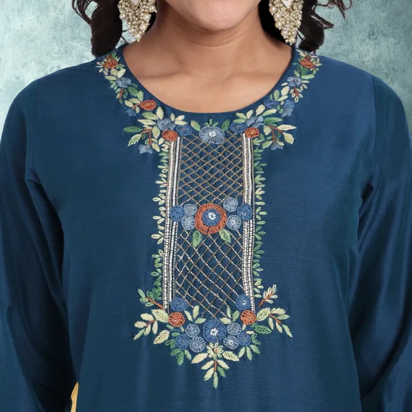 Teal_Pure_Bangalore_Silk_Kurta_for_Women_|_Tropical_Twist_Kurtas