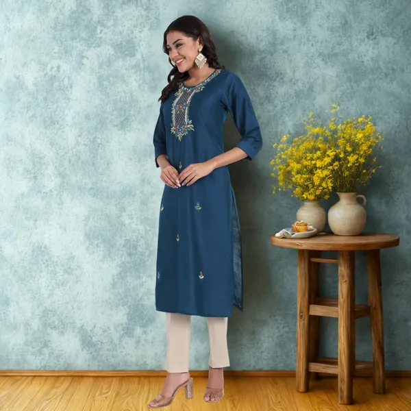 Teal_Pure_Bangalore_Silk_Kurta_for_Women_|_Tropical_Twist_Kurtas