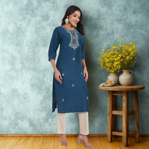 Teal_Pure_Bangalore_Silk_Kurta_for_Women_|_Tropical_Twist_Kurtas
