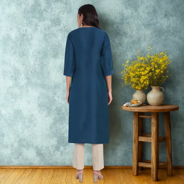 Teal_Pure_Bangalore_Silk_Kurta_for_Women_|_Tropical_Twist_Kurtas