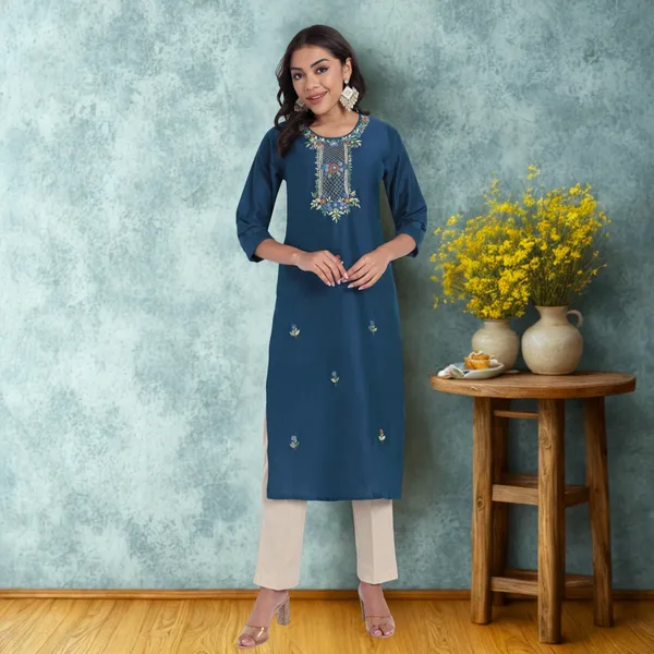 Teal_Pure_Bangalore_Silk_Kurta_for_Women_|_Tropical_Twist_Kurtas