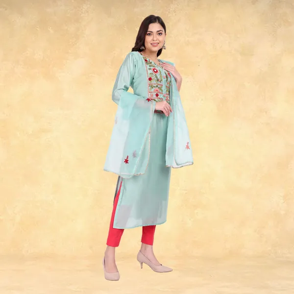 Aqua_Blue_Muslin_Hand_Embroidered_Kurta_with_Organza_Dupatta